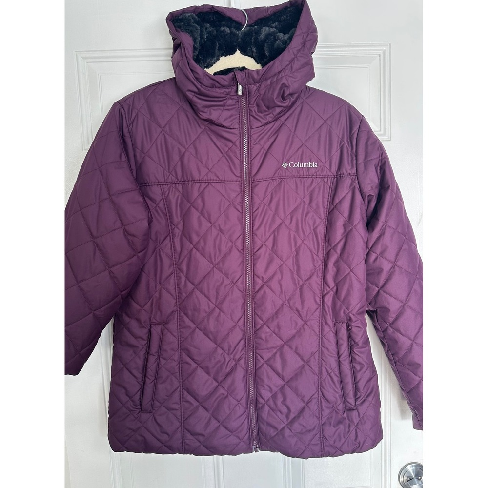 Columbia Womens Copper Crest Hooded Quilted Jacket Purple Fleece Lined Large